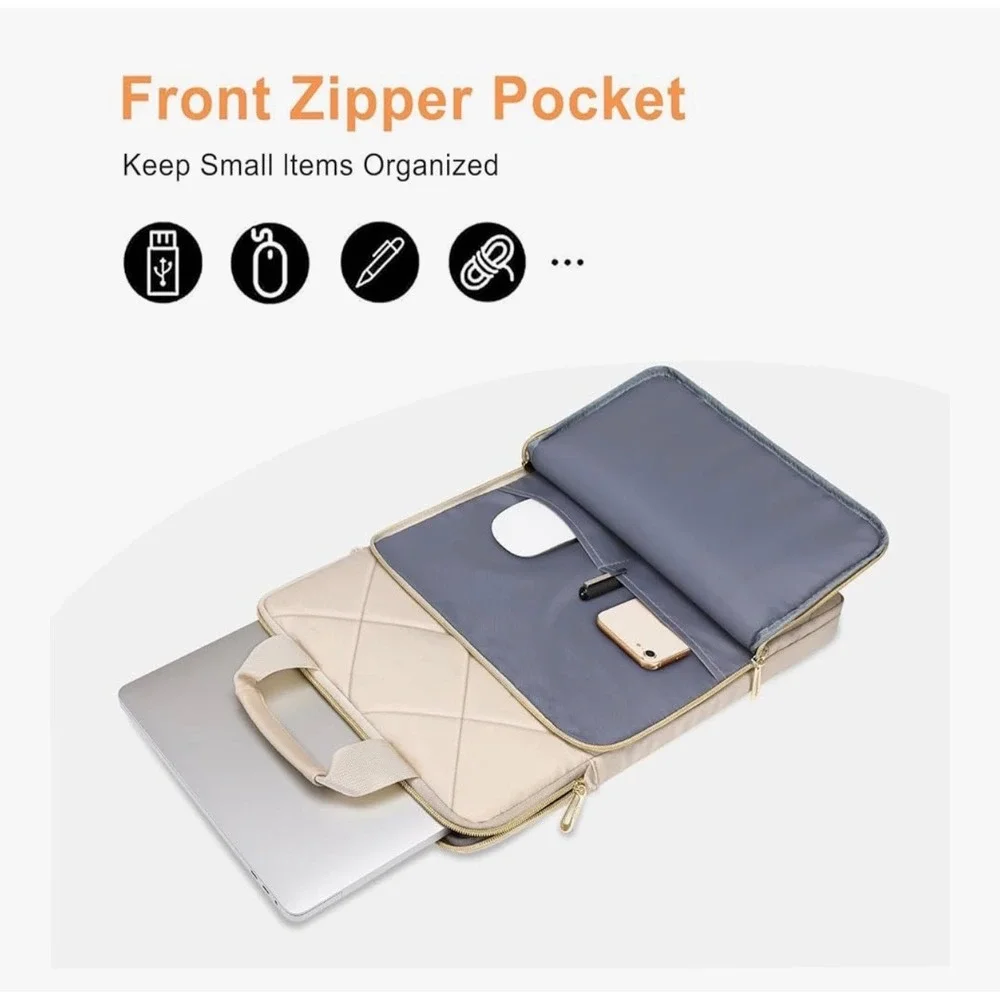 Mosiso Vertical‎ Quilted Laptop Shoulder Bag Cream Padded Travel Messenger Case - Picture 2 of 14